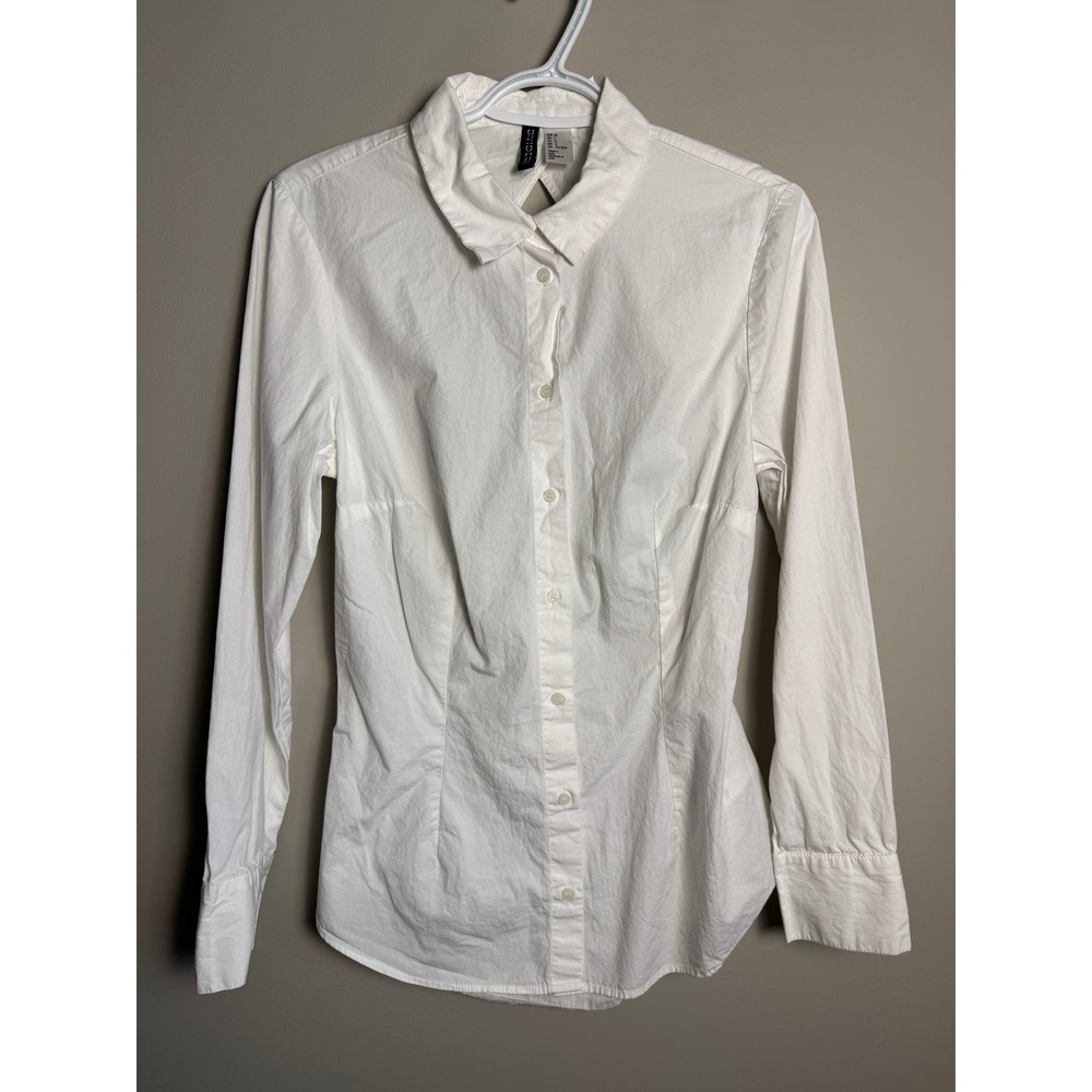 Divided White Open Back Tie Button Up Shirt L Office Minimalist Dark Academia